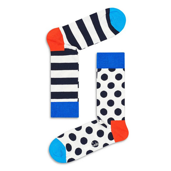 White Black Stripe Dots AB Multicolor Socks
