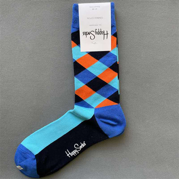 Rhombus Plaid Retro Socks Blue
