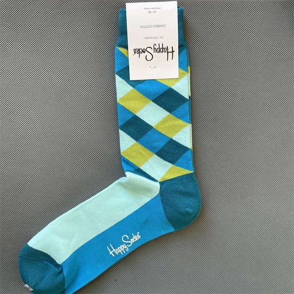 Rhombus Plaid Retro Socks Sky Blue