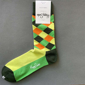 Rhombus Plaid Retro Socks Lime