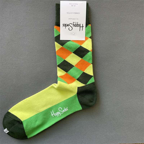 Rhombus Plaid Retro Socks Lime