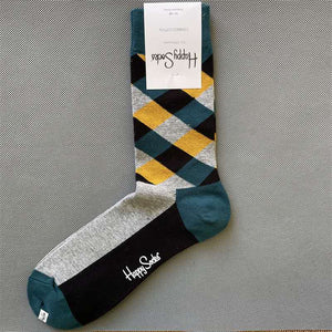 Rhombus Plaid Retro Socks Green