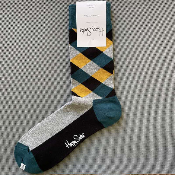 Rhombus Plaid Retro Socks Green